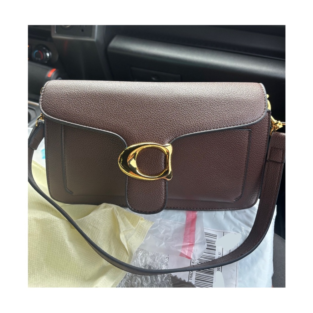 Brown Leather Shoulder Bag with Gold Accent
